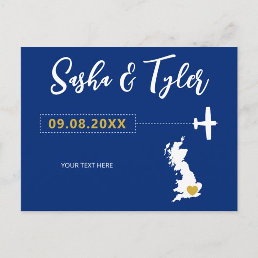 Navy England Scotland Wedding Save the Date UK Map ポストカード (正面)
