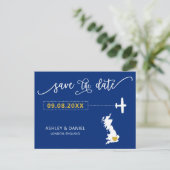 Navy England Scotland Wedding Save the Date UK Map ポストカード (スタンド正面)