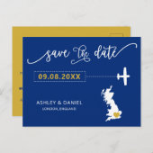 Navy England Scotland Wedding Save the Date UK Map ポストカード (正面/裏面)