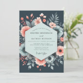 Navy Ethereal Floral Bloom Wedding 招待状 (スタンド正面)