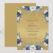 Navy Ethereal Flourish Wedding 招待状 (正面/裏面)