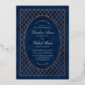 Navy Evening Garden Lattice Southern Wedding 箔招待状 (正面)