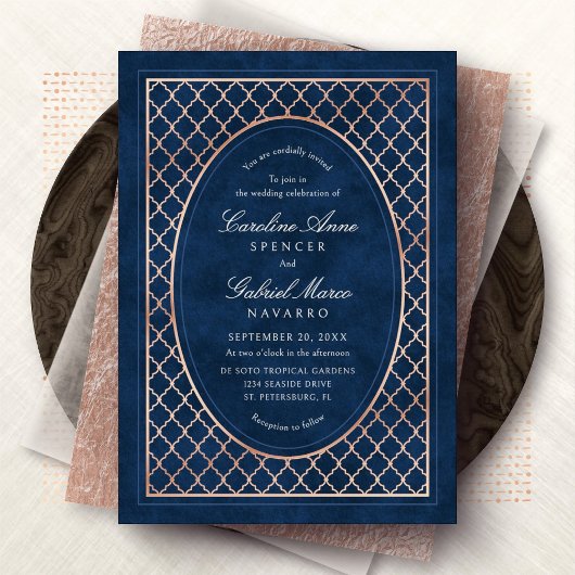 Navy Evening Garden Lattice Southern Wedding 箔招待状