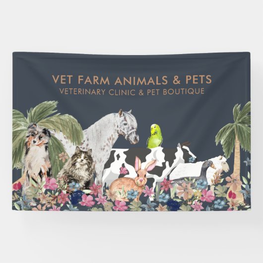 Navy Farm Cat Dog Pet 横断幕 (横)