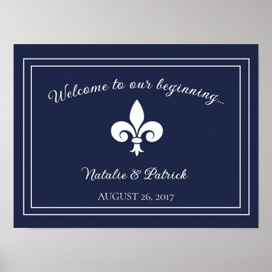 Navy Fleur de Lis Wedding Poster ポスター (正面)