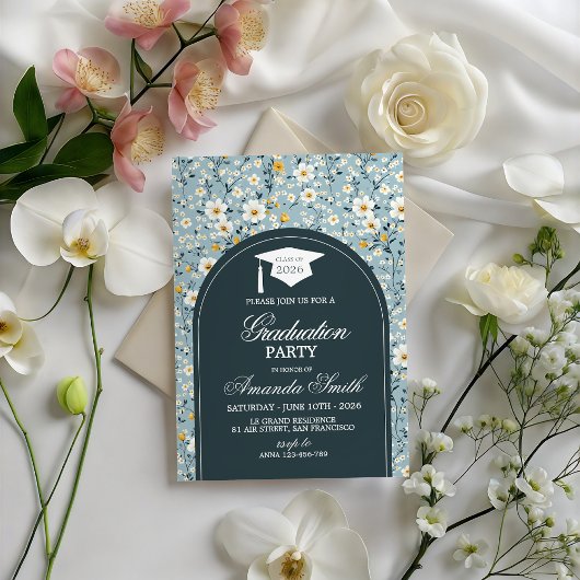Navy Floral Arch Class of 2026 Grad Invite 招待状