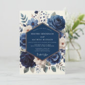Navy Floral Artistry Wedding 招待状 (スタンド正面)