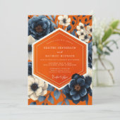 Navy Floral Autumn Bloom Wedding 招待状 (スタンド正面)
