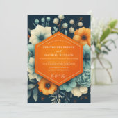 Navy Floral Autumn Romance Wedding 招待状 (スタンド正面)