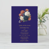 Navy Floral Botanical All-in-One Wedding  招待状 (スタンド正面)