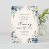 Navy Floral Botanical Arch Wedding 招待状 (スタンド正面)