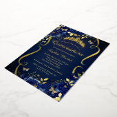 Navy Floral Butterfly Tiara Quinceanera 箔招待状 (回転した状態)
