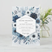 Navy Floral Dusk Romance Wedding 招待状 (スタンド正面)