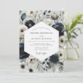 Navy Floral Elegance Wedding 招待状 (スタンド正面)