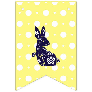 Navy Floral Folk-Art Bunny Easter Bunting バンティングフラッグ