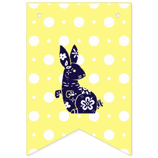 Navy Floral Folk-Art Bunny Easter Bunting バンティングフラッグ (第1の旗)
