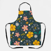 Navy Floral Garden Whimsical Spring Pattern エプロン (正面)
