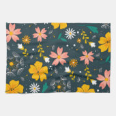 Navy Floral Garden Whimsical Spring Pattern キッチンタオル (横)