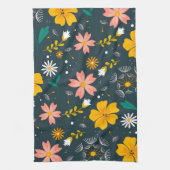 Navy Floral Garden Whimsical Spring Pattern キッチンタオル (縦)
