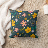 Navy Floral Garden Whimsical Spring Pattern クッション (ブランケット)