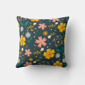 Navy Floral Garden Whimsical Spring Pattern クッション (裏面)