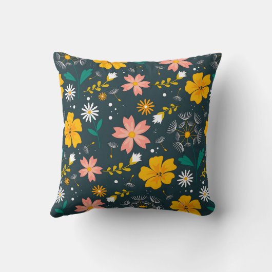 Navy Floral Garden Whimsical Spring Pattern クッション (裏面)