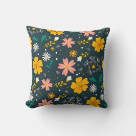 Navy Floral Garden Whimsical Spring Pattern クッション