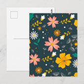 Navy Floral Garden Whimsical Spring Pattern ポストカード (正面/裏面)
