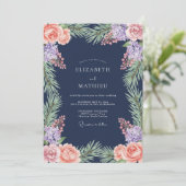 Navy Floral Laurel Romance Wedding 招待状 (スタンド正面)