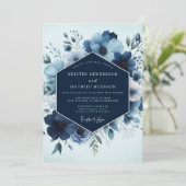 Navy Floral Lush Romance Wedding 招待状 (スタンド正面)