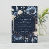Navy Floral Opulent Wedding 招待状 (スタンド正面)