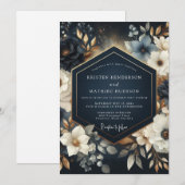 Navy Floral Opulent Wedding 招待状 (正面/裏面)