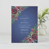 Navy Floral Romantic Flourish Wedding 招待状 (スタンド正面)