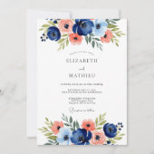 Navy Floral Romantic Wedding 招待状 (正面)