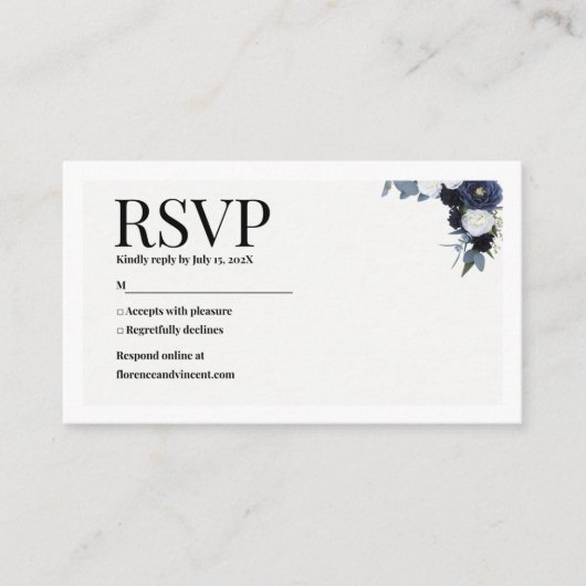 Navy Floral RSVP Card エンクロージャーカード (正面)