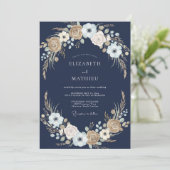 Navy Floral Rustic Romance Wedding 招待状 (スタンド正面)