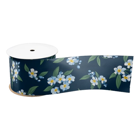 Navy Floral Satin Ribbon サテンリボン (リール)
