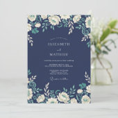 Navy Floral Scroll Romance Wedding 招待状 (スタンド正面)