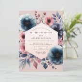 Navy Floral Vintage Romance Wedding 招待状 (スタンド正面)