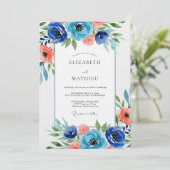 Navy Floral Watercolor Wedding 招待状 (スタンド正面)