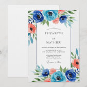 Navy Floral Watercolor Wedding 招待状 (正面/裏面)