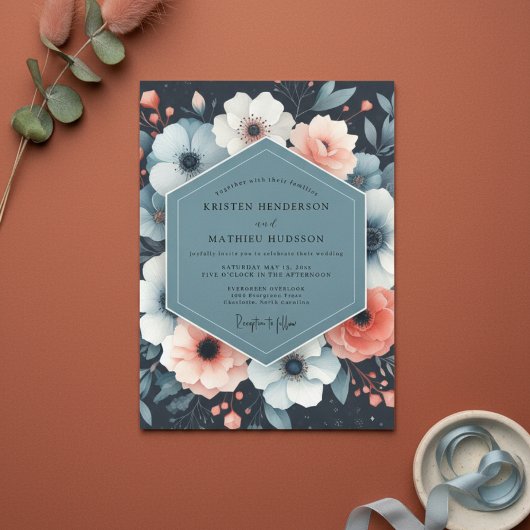 Navy Floral Whimsy Wedding 招待状