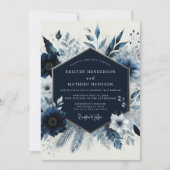 Navy Floral Winter Romance Wedding 招待状 (正面)