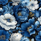 Navy Flowers Blue and White Table Runner ロングテーブルランナー