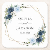 Navy Flowers, Blue Flowers, Boho, Floral Wedding スクエアペーパーコースター (正面)