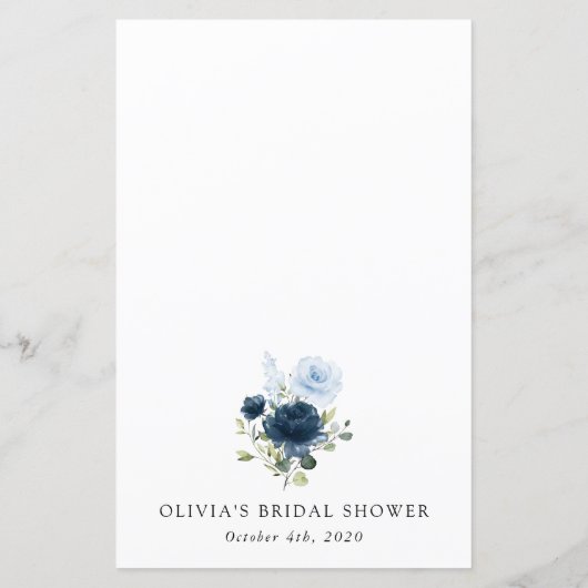 Navy Flowers, Blue Flowers, Bridal Shower Menu (裏面)