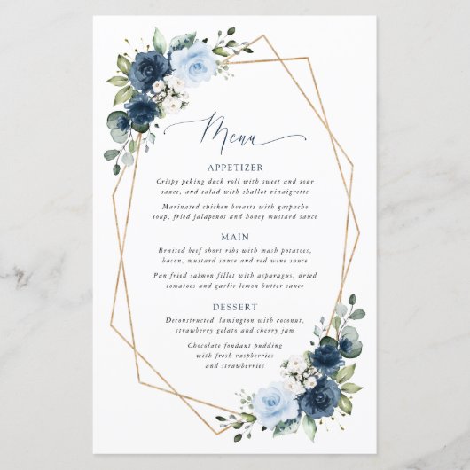 Navy Flowers, Blue Flowers, Bridal Shower Menu (正面)