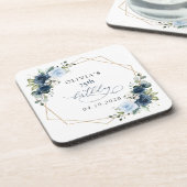 Navy Flowers, Blue Flowers, Greenery, Birthday コースター (左側)