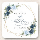 Navy Flowers, Blue Flowers, Greenery, Birthday コースター (正面)