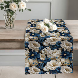 Navy Flowers Ivory Dining Table Runner ロングテーブルランナー